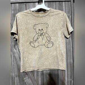Womans Crop  Tan Teddy Bear T-Shirt Xl